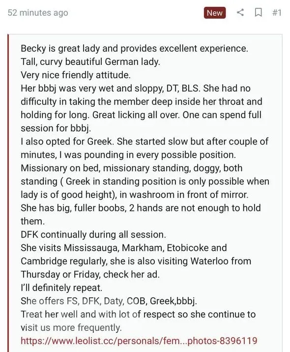 Escorts Cambridge, Ontario Backdoor Becky